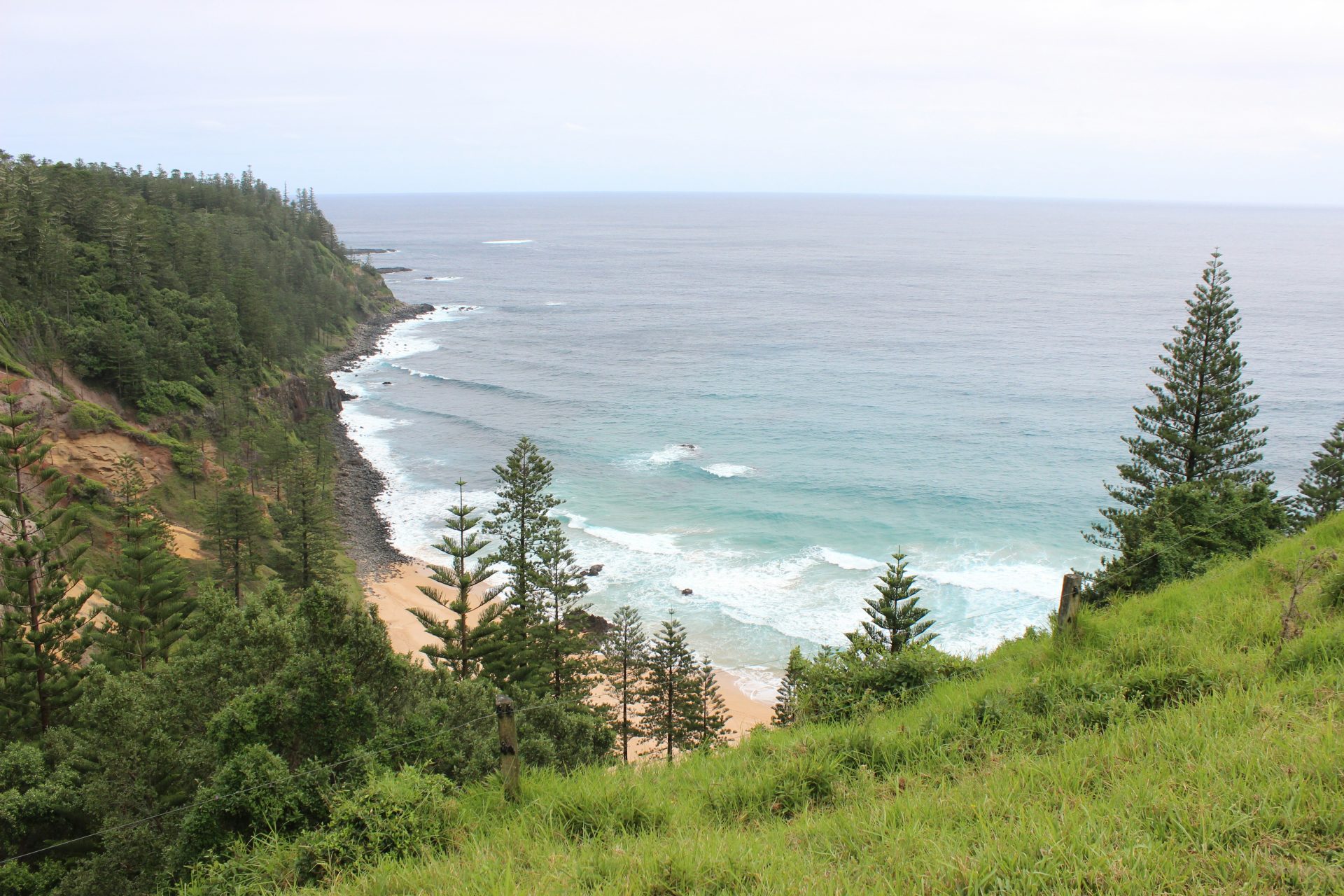 A view of the ocean from a grassy hill